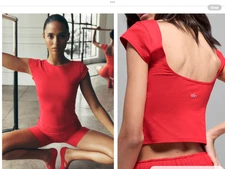 alo yoga Alosoft Back For More Tee in Bright Red,NWT, Small orig$68