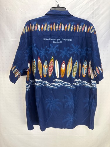 KY's Hawaiian Shirt Surfboards Palm Trees US Youth Soccer Men’s XL Blue - Picture 6 of 8