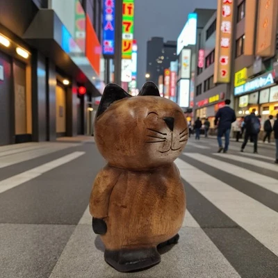 Holz Katze Figur Suarholz handbemalt Indonesien Skulptur Deko 3 Varianten Statue - Bild 1 von 3