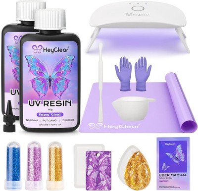 HeyClear UV Resin Kit with Light -200g Crystal Curated Kit, clear 