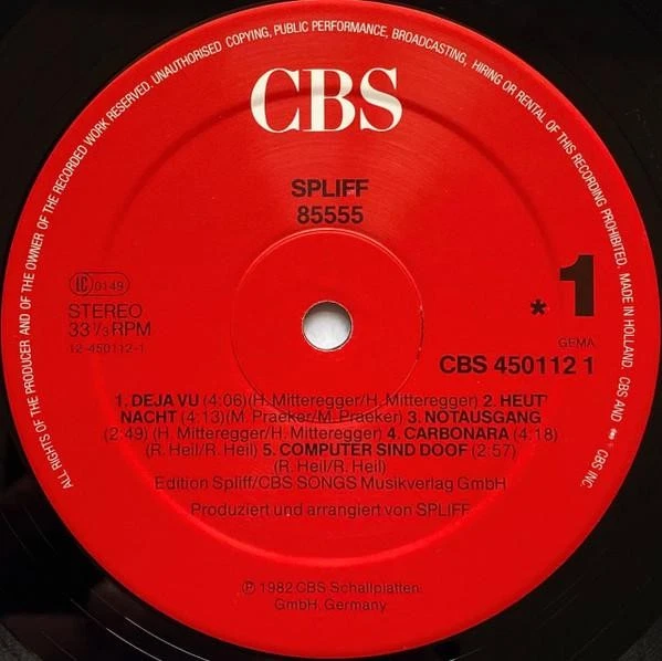 Spliff 85555 LP vinyl Germany Cbs with inner sleeve and insert CBS4501121 - Bild 3 von 4