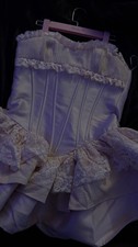 Pink Satin Lace Overbust Strapless Boned Corset Bustier Lace-Up L