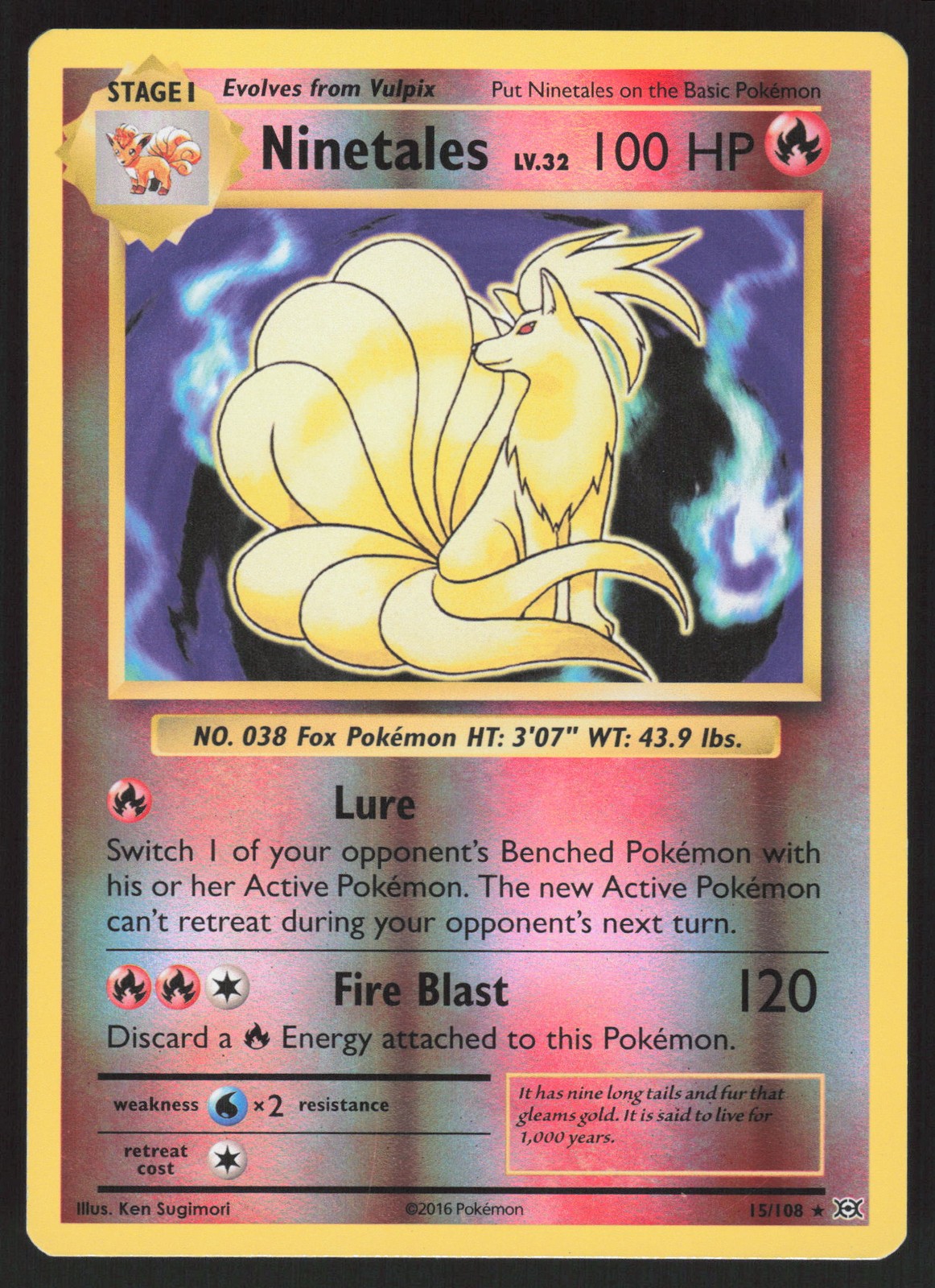 Ninetales 15/108 Reverse Holo Rare XY - Evolutions NM