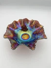 IMPERIAL  "DIAMOND RING"   VINTAGE CARNIVAL GLASS EIGHT RUFFLED 9” BOWL