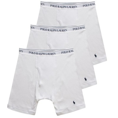 Polo Ralph Lauren Mens Boxer Briefs 3 Pack White 100% Cotton Solid Open Fly