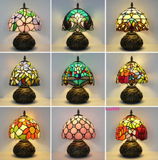 Small Tiffany Table Lamp Brown Grape Green Stained Glass LED Desk Lamp Home Deco