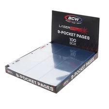 100 BCW PRO 9-POCKET SIDE LOADING CARD PAGES Sports Gaming Ultra Clear Protector