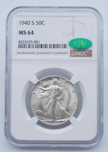 1940 S Walking Liberty 50c Half Dollar NGC & CAC MS 64 - C1919