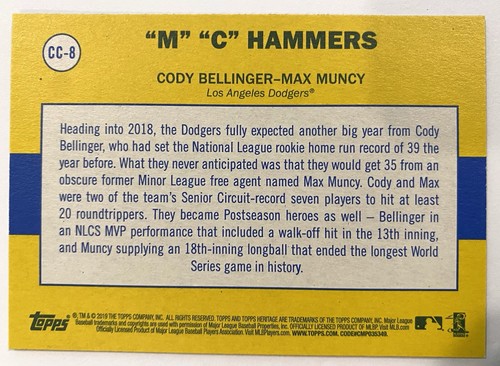 2019 Topps Heritage CC-8 MC Hammers Cody Bellinger/Max Muncy Los Angeles Dodgers - Bild 2 von 2