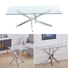 Tempered Glass Side Console Dining Table Chrome Cross Legs Living Room Furniture