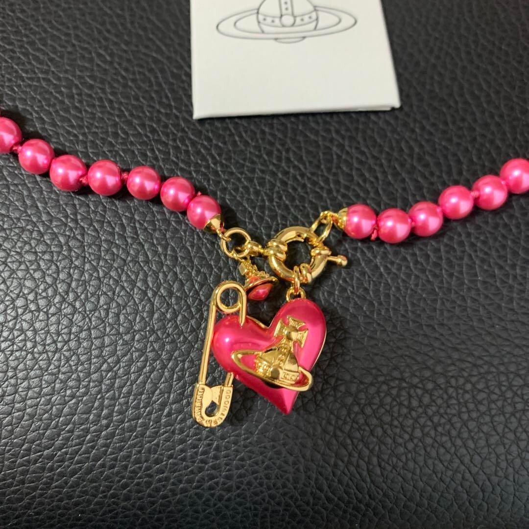Vivienne Westwood ORIETTA Heart Orb Red Pearl Necklace Pin