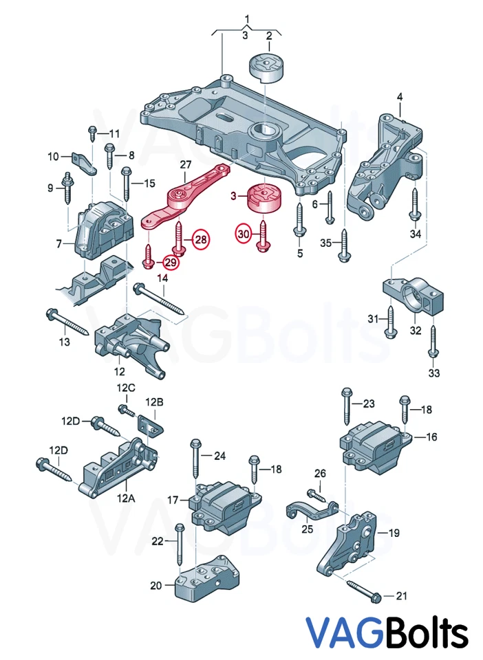 VW Audi Lower Gearbox Transmission Dogbone Mount Bolt Kit Golf Mk5 Mk6 A3 EOS - Image 2 of 2
