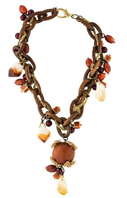 ERICKSON BEAMON Necklace Quartz Agate Gold Plated Statement 21 in gy