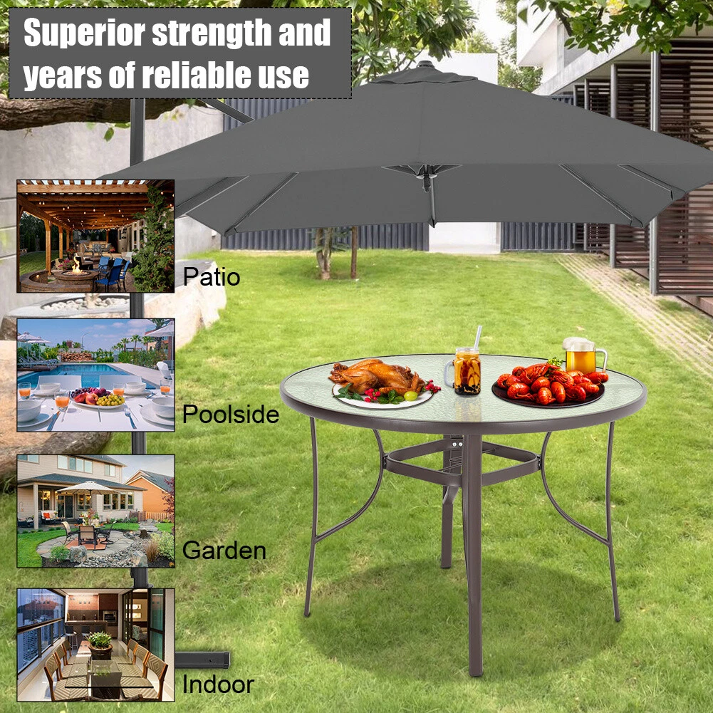 Bistro Glass Table Garden Outdoor Patio Furniture Clear Black Rectangle Round