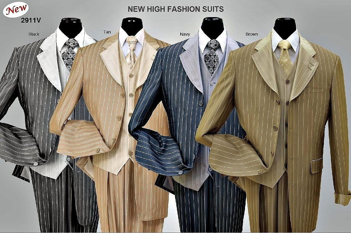 Men's 3 Piece Fashion Suit Luxurious Classic/ Gangster Pinstriped