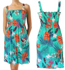 Flower Summer Sundress Women Hawaiian Beach Cover Up Sleeveless Smocked Dress