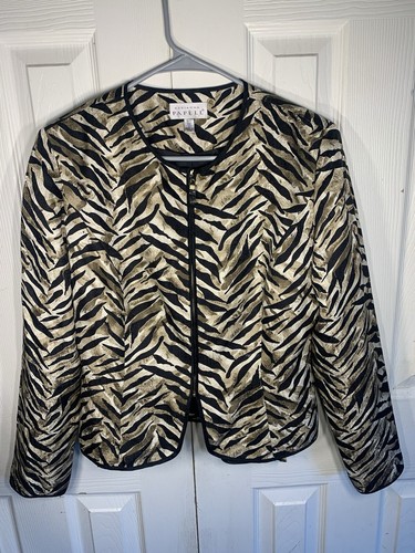 Adriana Papell 100% Silk Size 10 Tiger Print Blazer Vintage Padded Shoulders