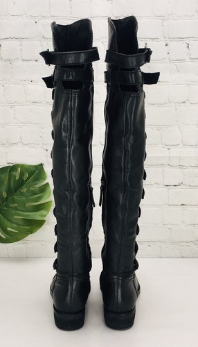 Sam Edelman PIERCE Over-The-Knee Boot Women's 7 M Black Leather Military Buttons - Picture 9 of 17