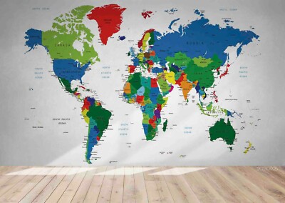 3D Colorful World Map Wallpaper Wall Mural Removable Self-adhesive 805