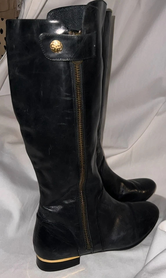 Black Leather Riding Boots Tall, Side Zip Italian - Image 4 of 4