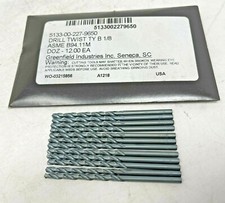 12 Pack Greenfield Industries 1/8" Diameter x 2-7/8" Long Drill Twist Bit TY USA
