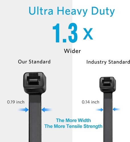 ✅ 100 Pack 12 inch Black Heavy Duty Zip Ties Zipties Cable Ties 50 lbs Tensile ✅ - Picture 6 of 9