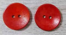 large wood deep coral buttons sewing 2 holes 1 1/8 inch shiny 2pc
