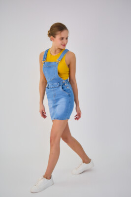 Mädchen verstellbare Schulter Träger Stretch Denim Overall Latzhose & Miniröcke