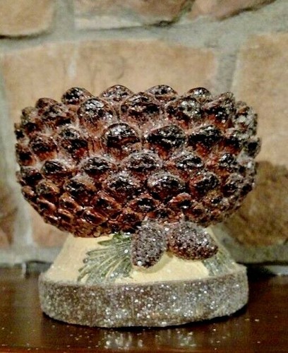 NWT 4" Mica Frost Pine Cone Woodland Cedar Lodge Christmas Candle Holder - Picture 2 of 12