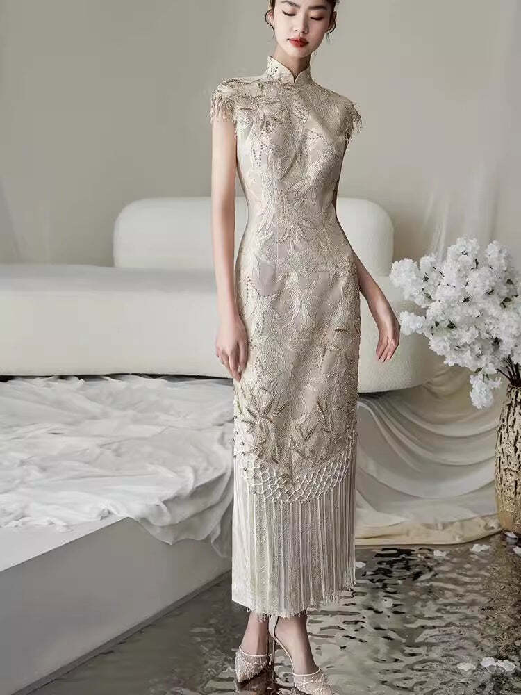 slim fit dress slacks Custom make available, Traditional Chinese dress, embroidered Cheongsa –  QipaoMood main image 1