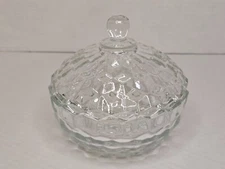 Vintage Indiana Glass Clear Covered Candy Dish American Whitehall Cubist Pattern