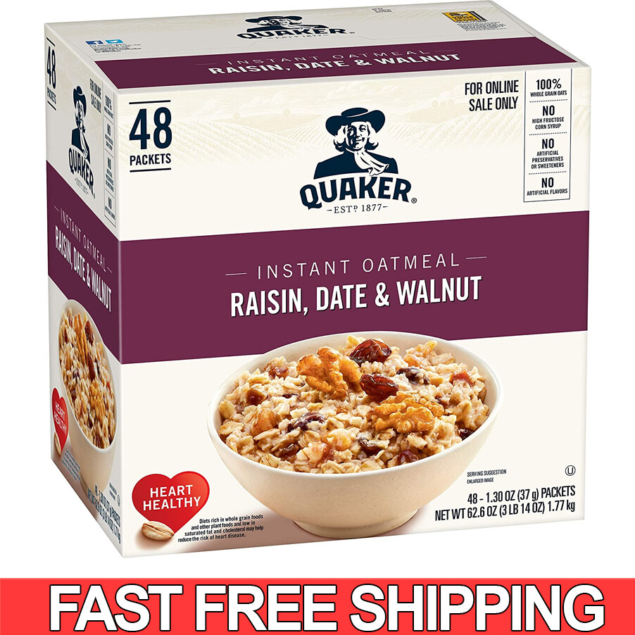 Quaker Instant Oatmeal, Raisin, Date & Walnut, Individual Packets, 48