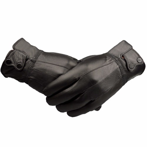Guantes de cuero para conducir negros para hombre pantalla táctil forrados de lana suave invierno térmico - Imagen 9 de 9