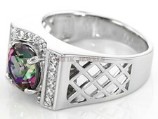 Natural Mystic Topaz Gemstone with 925 Sterling Silver Ring for Men's 1082