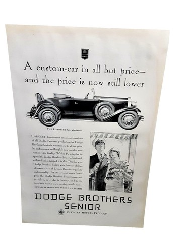 1929 Dodge Brothers Senior Roadster Print Ad - Oldtimer Werbung - Antiq