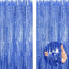 2 PCS 3.3x8.2 Ft Blue Foil Fringe Curtains Birthday Party Streamers Backdrop