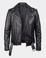 Mens Real Cowhide Leather Biker Jacket - 100 Real Cowhide Leather -Biker Style