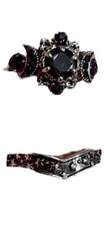 Wicca Pagan Triple Moon Godness Band Ring Set Purple Crystal Cresent for Women W