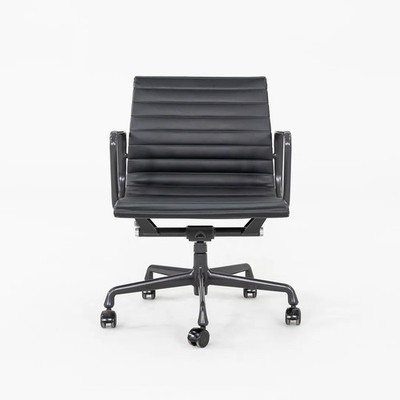2010s Herman Miller Eames Aluminum Management Desk in Black Naugahyde Grey Frame
