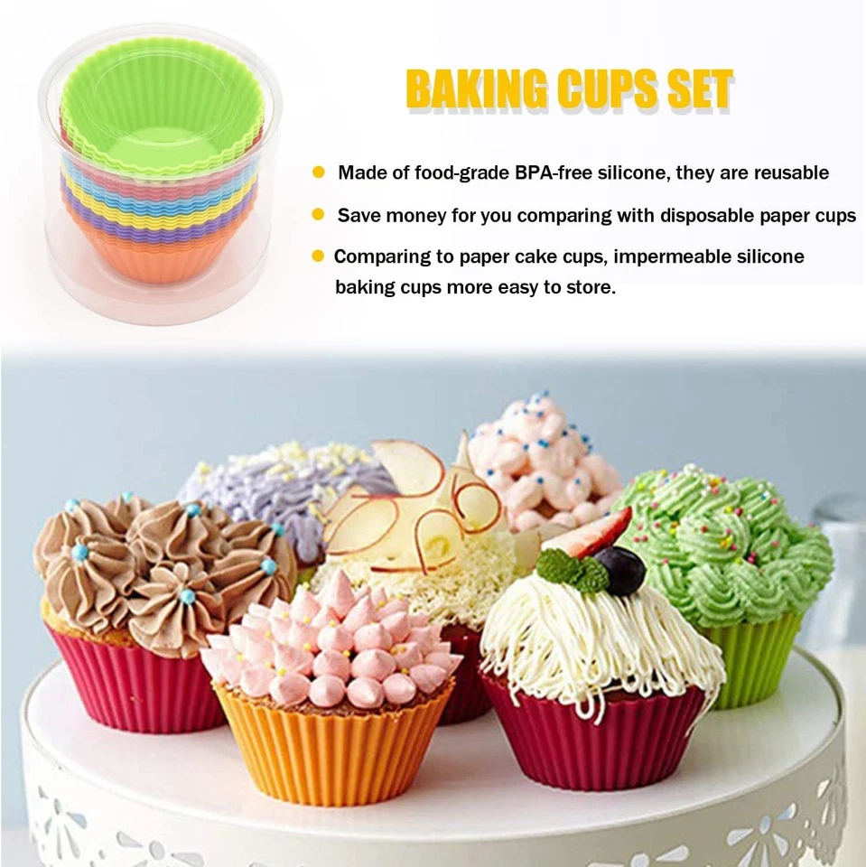Pack de 24 tazas de silicona para hornear cupcakes, reutilizables y antiadherentes grandes, multicolores  Foto 4 de 4