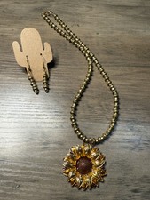 18  Handmade Necklace Earrings Brass Beads Beautiful Sunflower Pendant New NWOT