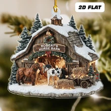 Personalized Horse Barn Christmas Ornament, Farmhouse 2D Acrylic Ornament Horse