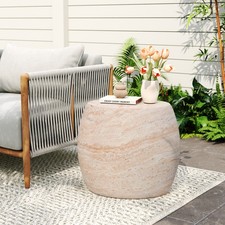 Outdoor/Indoor Lightweight Concrete Side Table,Oval Travertine Finish