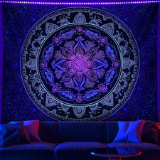 Blacklight Mandala Tapestry Wall Hanging Bohemian Wall Decor Psychedelic Peacock