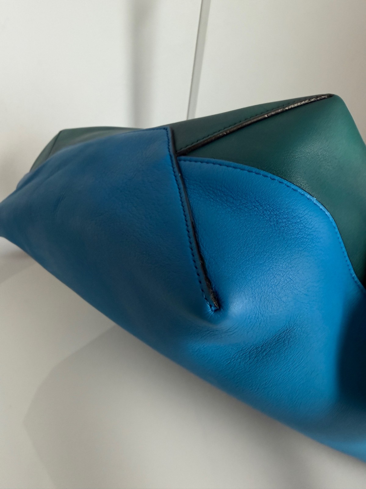 Celine Twisted Cabas Blue Green Colorblock Leather Bucket Shoulder Tote Bag — image 8