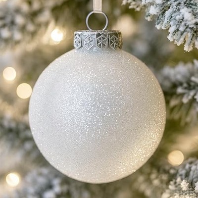  Big White Christmas Tree Ornaments   4 Extra Extra Large - 4.72'' Snowball
