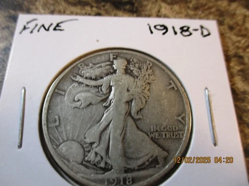1918-D WALKING LIBERTY SILVER HALF DOLLAR FINE     02