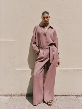 Zara NWT Mauve Flowy Relaxed Wide Leg Pleated Belted Trousers Size Medium 