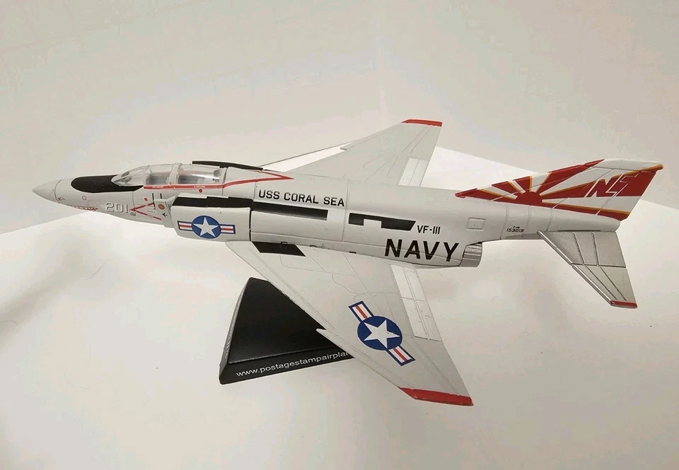 Model Power Diecast 1:100 F9F Panther & 1:155 USS Coral Sea F-4B Phantom w/Stand - Image 2 of 4