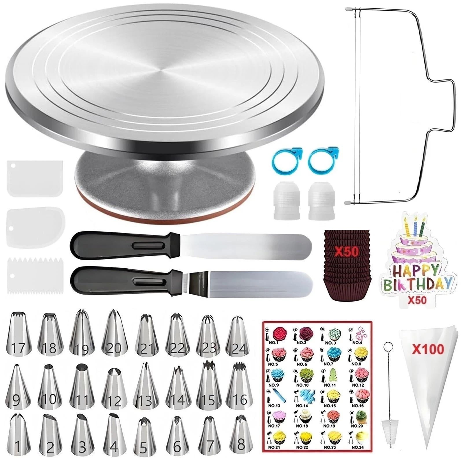 237 Pcs Cake Decorating Kit with Aluminium Alloy Rotating Cake Turntable,Cake...